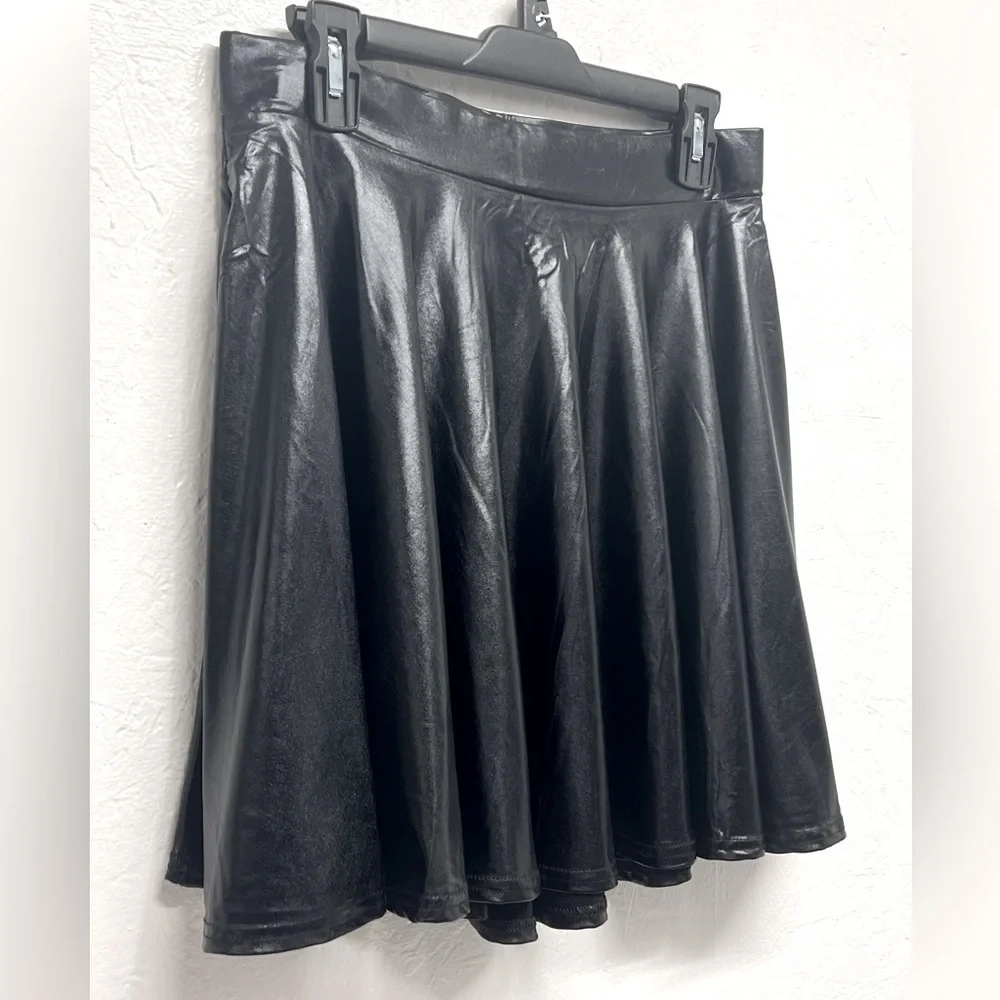 Women's Metallic Skirt Ballet Dance Disco Pleather Skater Holographic Skirt - L